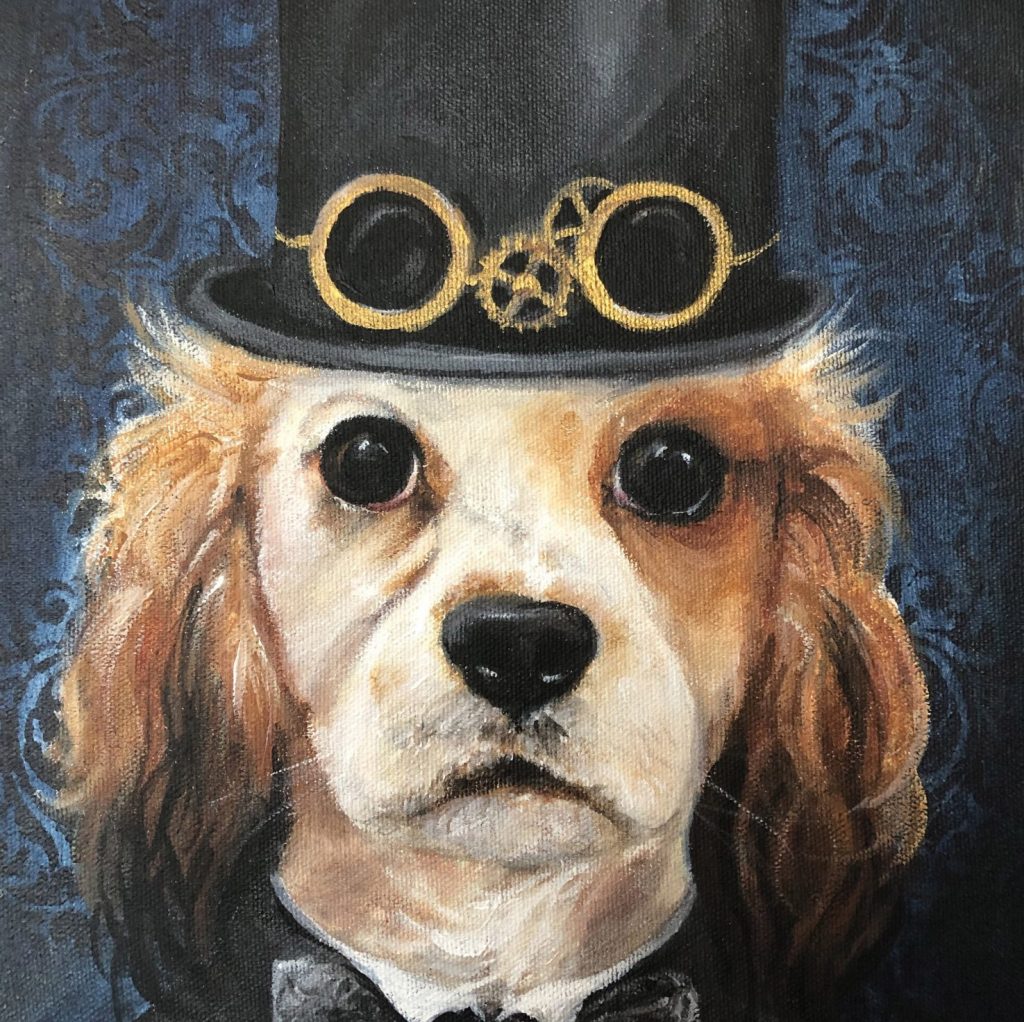 Steampunk Spaniel 10 x 12 Canvas Acrylic